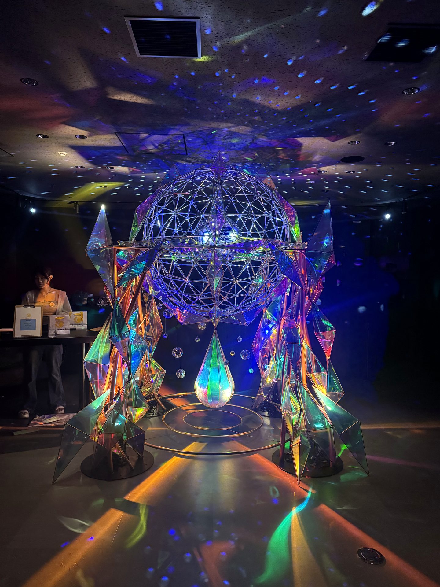 Glowing mirrorball art installation
