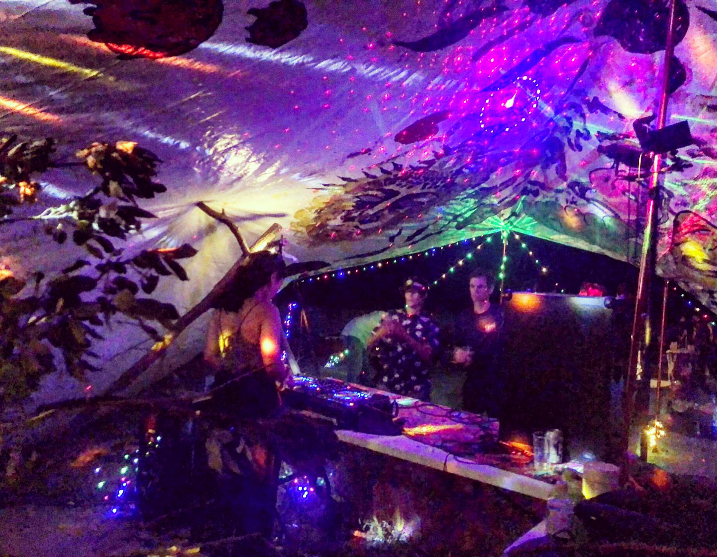 Psychedelic lights inside the forest stage