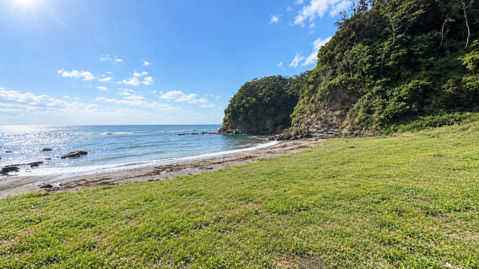 The camping beach below the villa